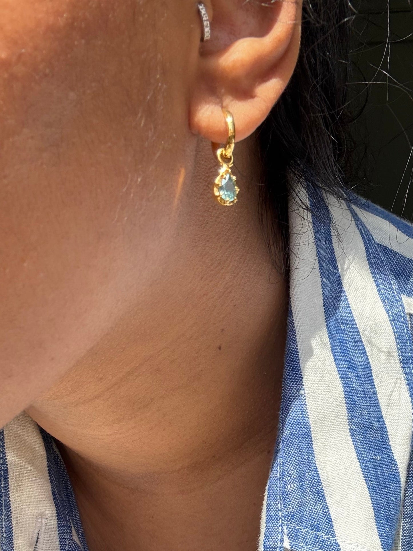 Small Pear Drop Sapphire Hoop Earrings