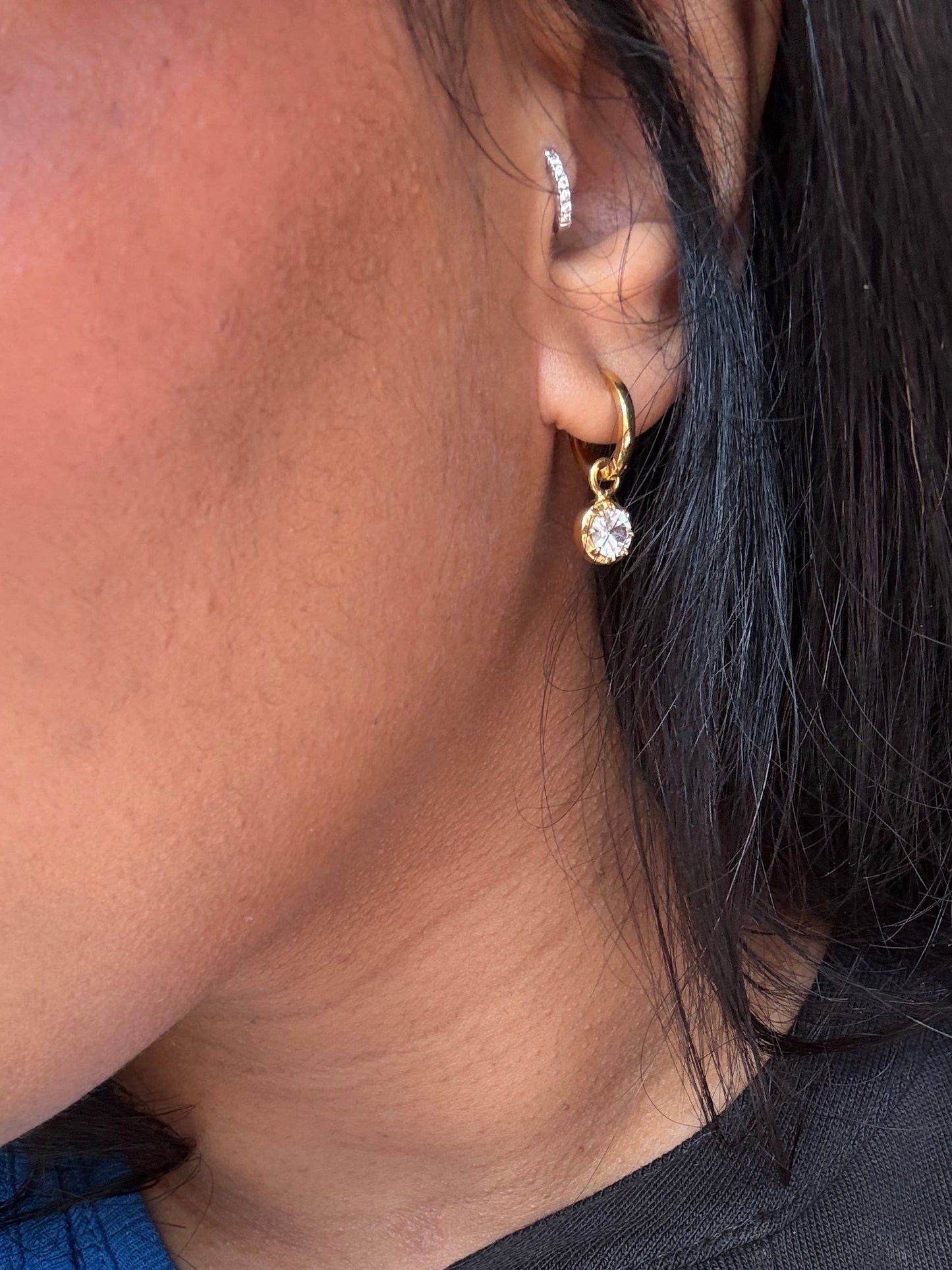 Small Round Drop Sapphire Hoop Earrings