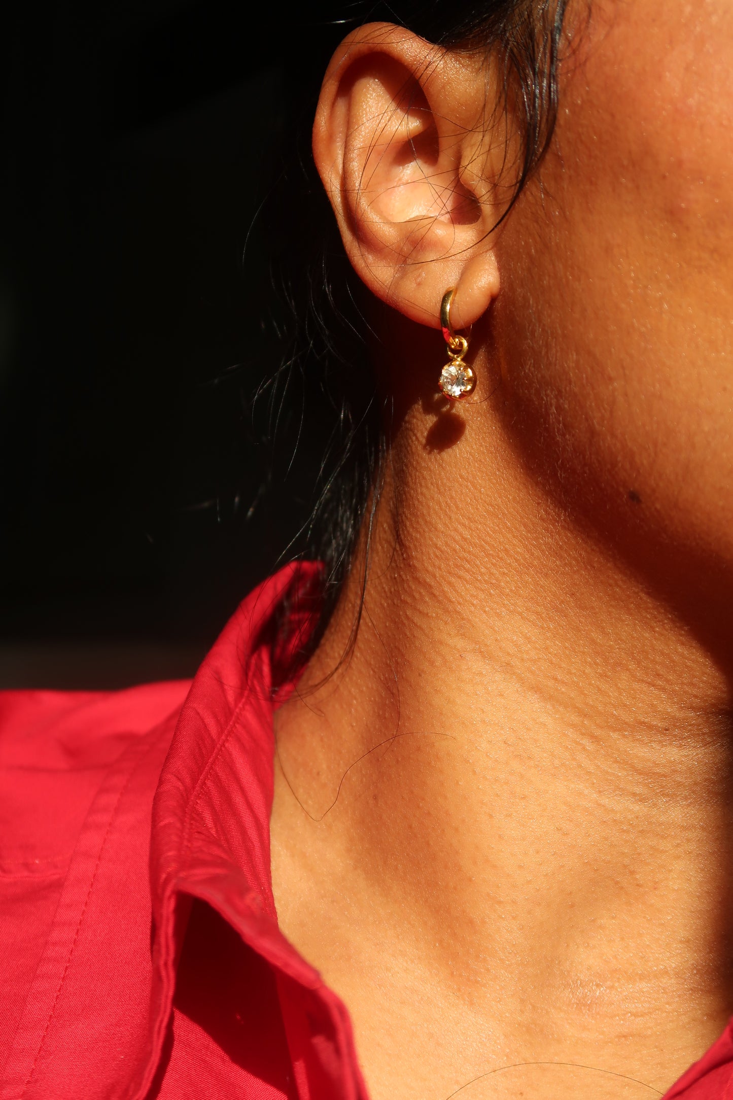 Small Round Drop Sapphire Hoop Earrings
