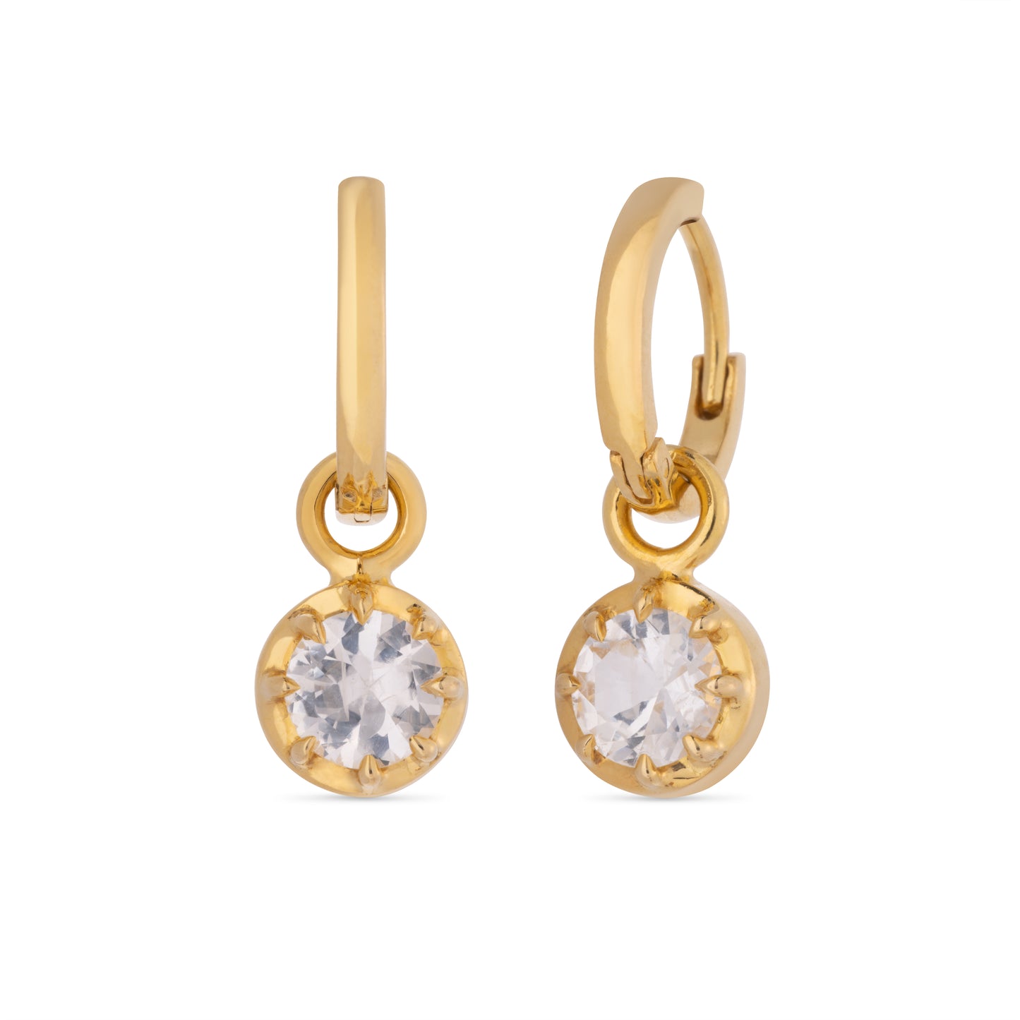 Small Round Drop Sapphire Hoop Earrings